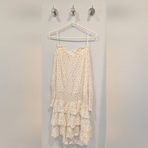 Michael Kors Cream with Gold Texture Off Shoulder Ruffled Dress